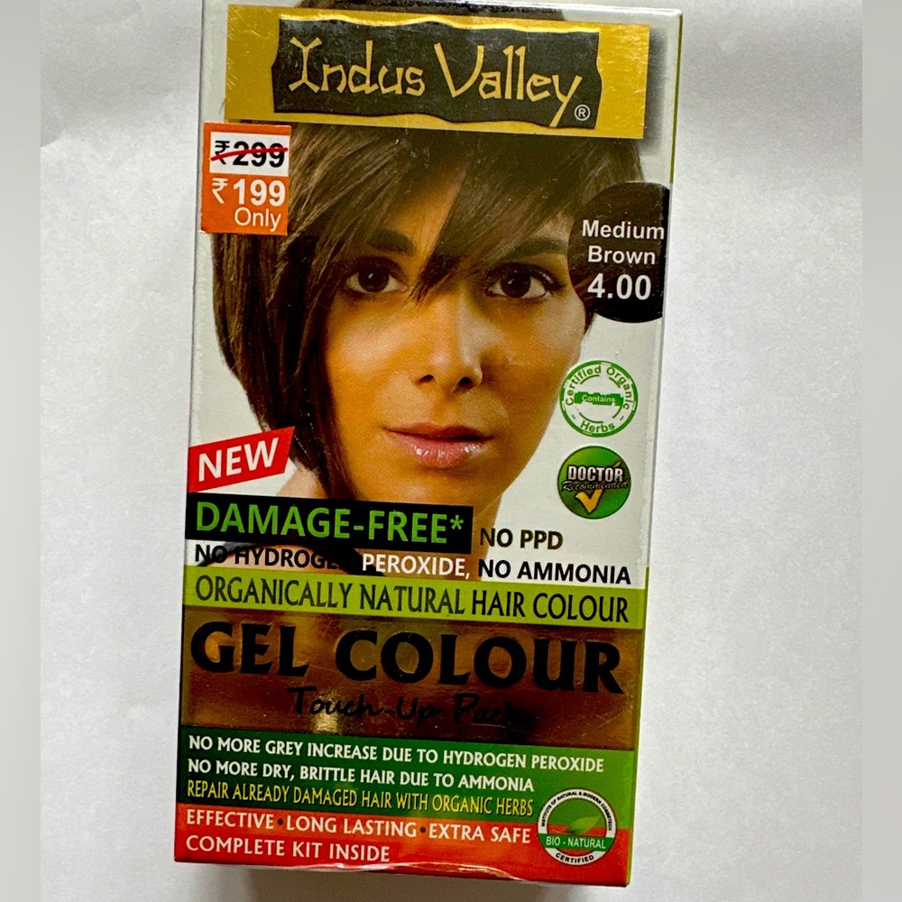 Indus Valley organically natural gel hair colour 200ml+20gm medium brown 4.0